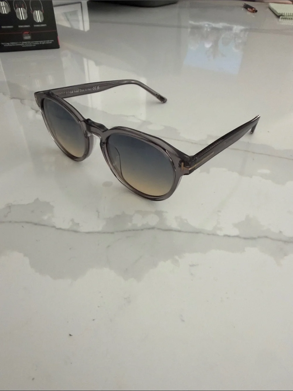 Tom Ford Gray Transparent Frame Sunglasses with Gradient Smoke Lenses
